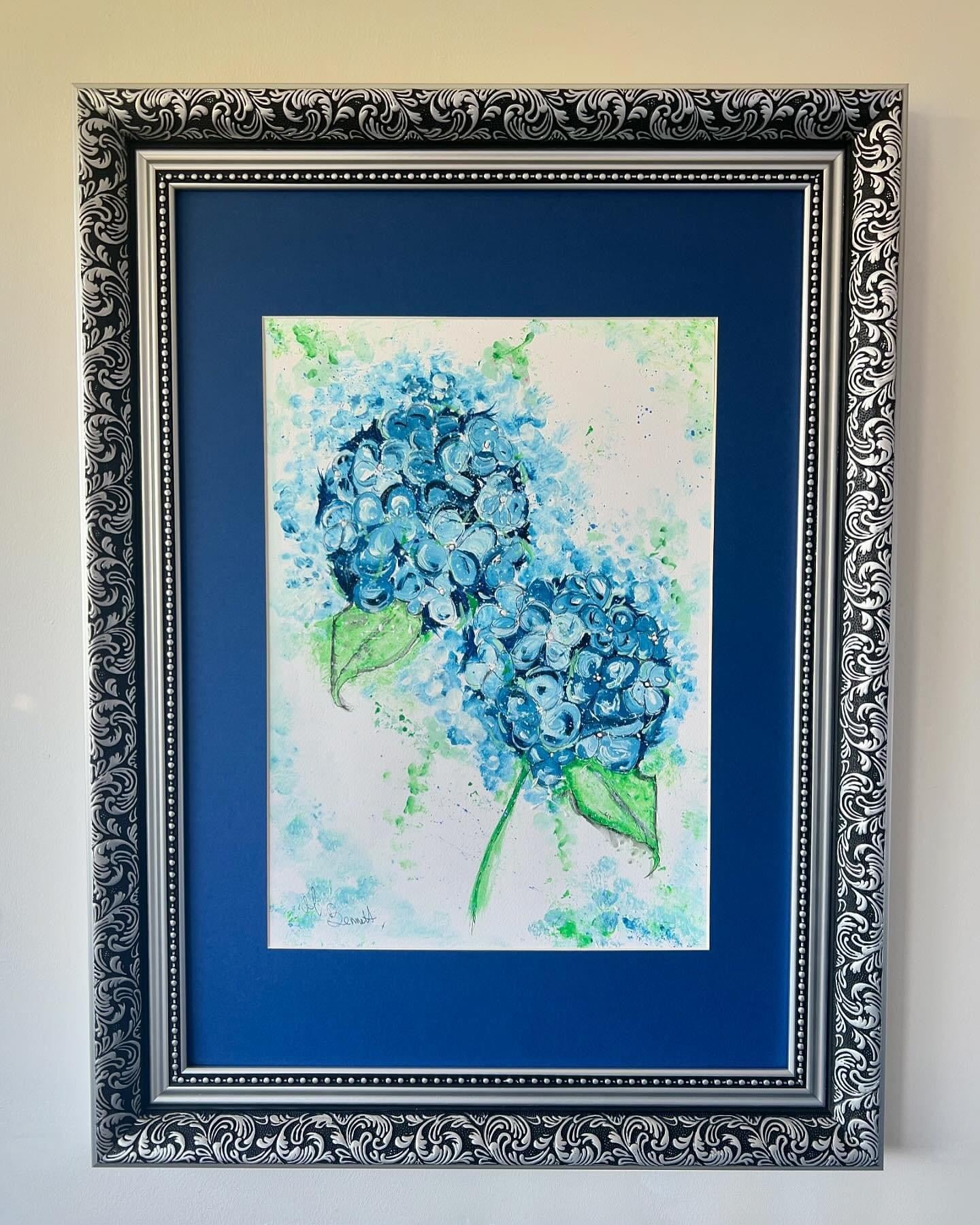 Blue Hydrangeas Original Water coloured framed painting