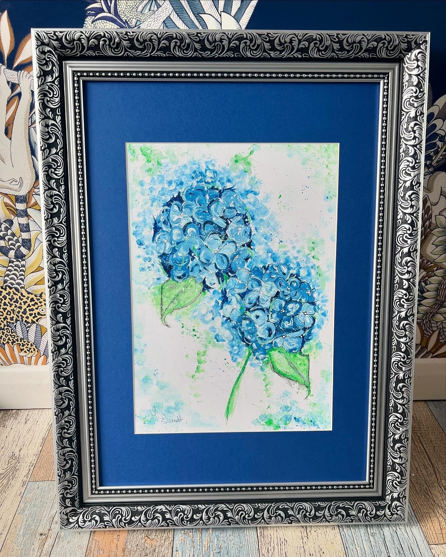 Blue Hydrangeas Original Water coloured framed painting