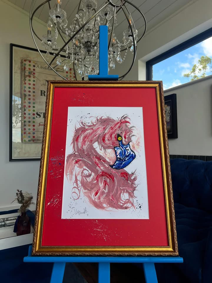 Original Gold Ornate Framed Painting - Pink Flamingo - Pop Art - 27/20 Inches