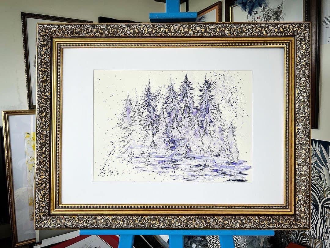 Blue Woods - Original Framed Water Colour Landscape Painting