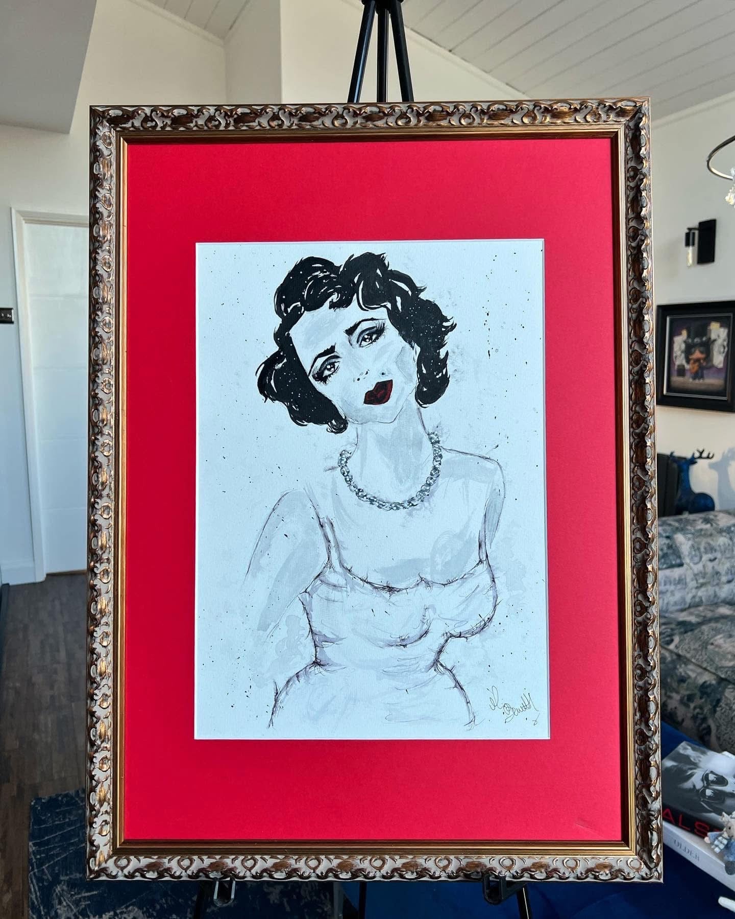 Elizabeth Taylor - Original Painting - Old Hollywood - Classic Hollywood - Framed - Original Art - Liz Taylor Art - Fashion Illustration