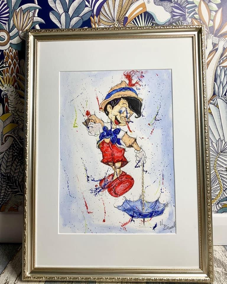 Pinocchio - Original Framed Painting - Disney Art - Disney Painting - Pinocchio Art - 27/20 Inches