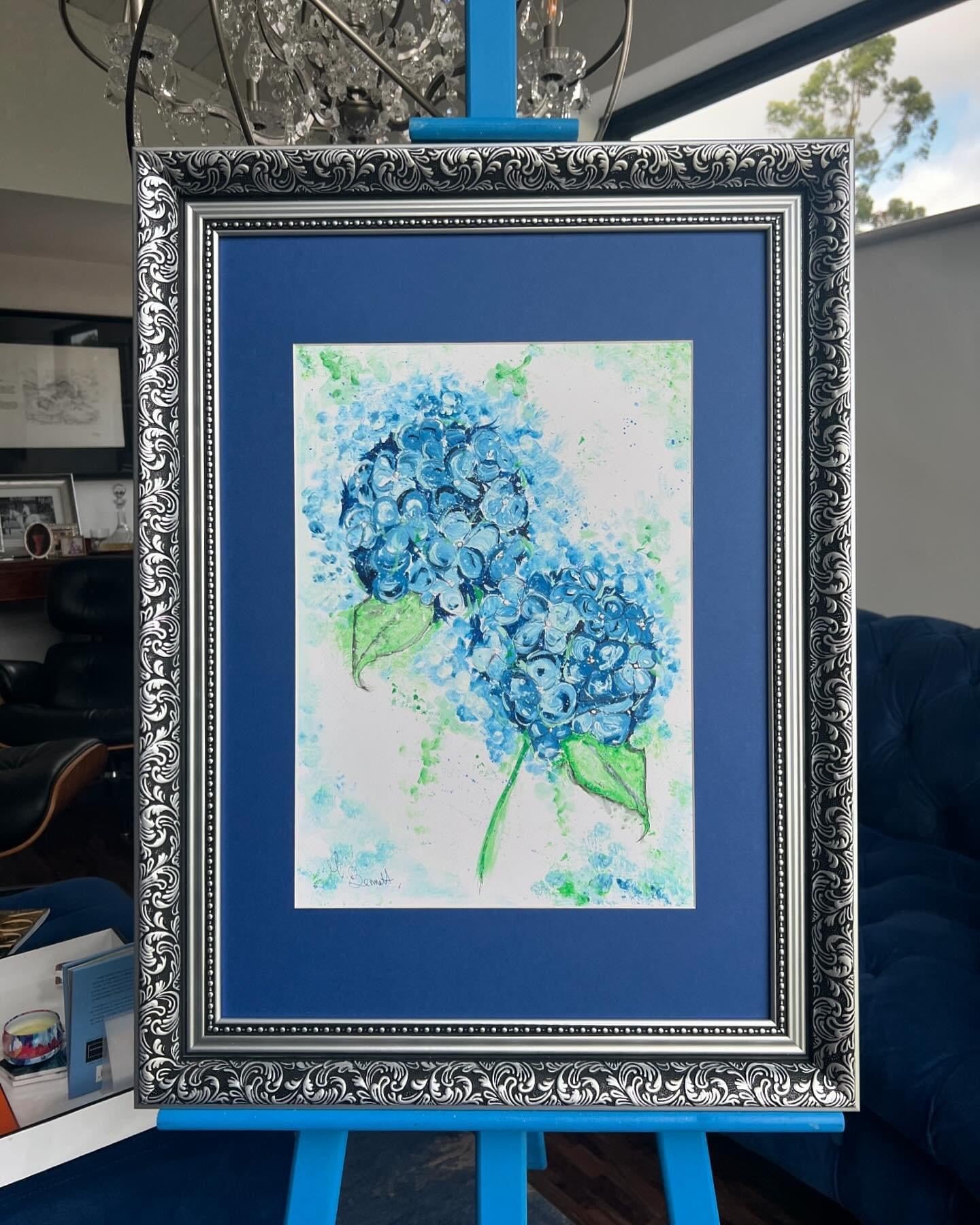 Blue Hydrangeas Original Water coloured framed painting