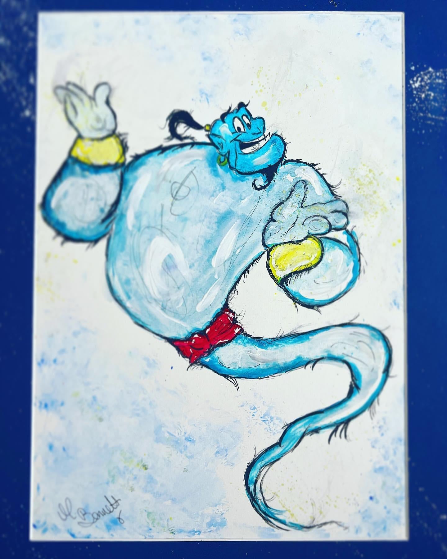 The Genie - Original Framed Painting - Disney Art - Disney Princess - Disney - Aladdin  Art - Aladdin Art Painting