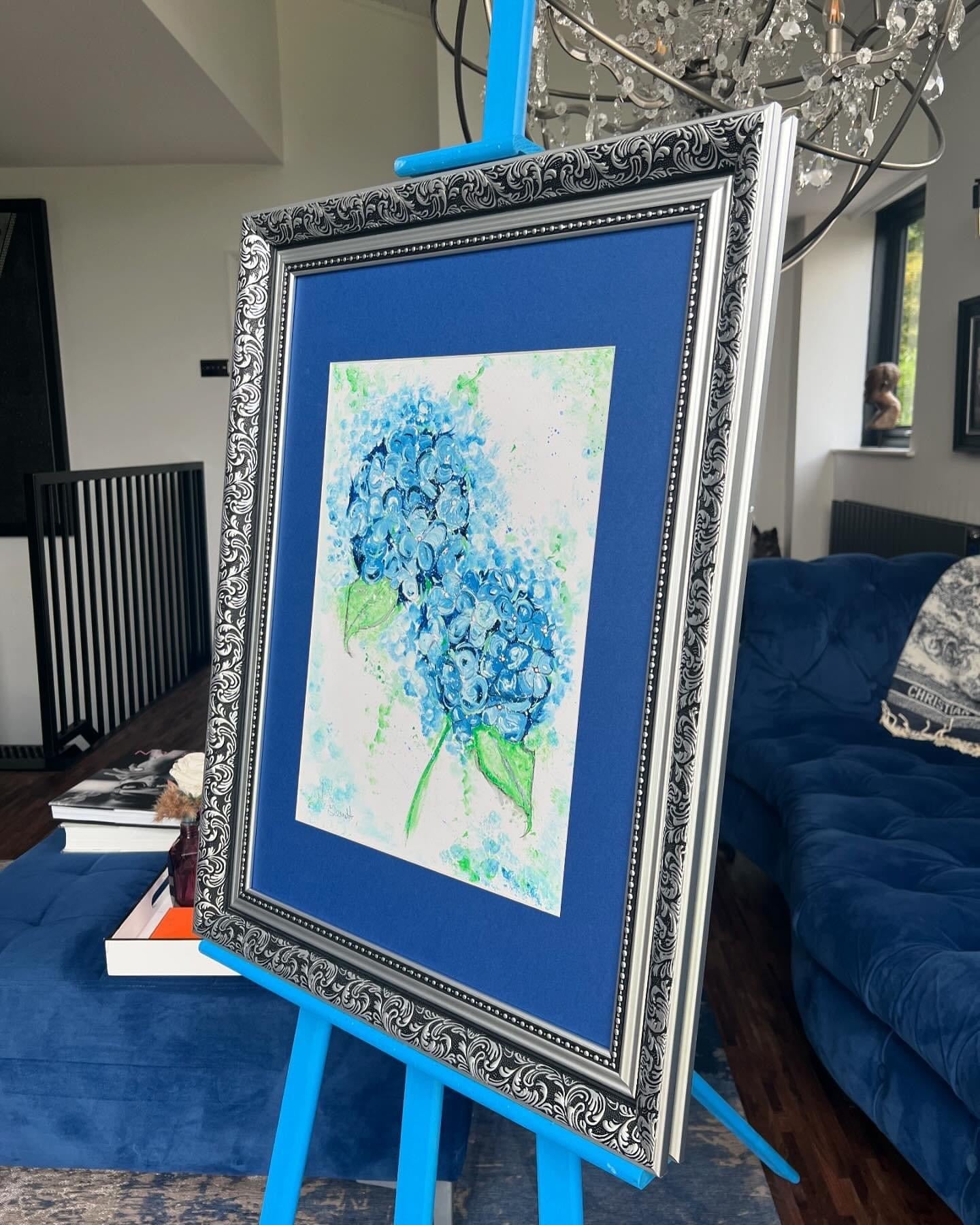 Blue Hydrangeas Original Water coloured framed painting
