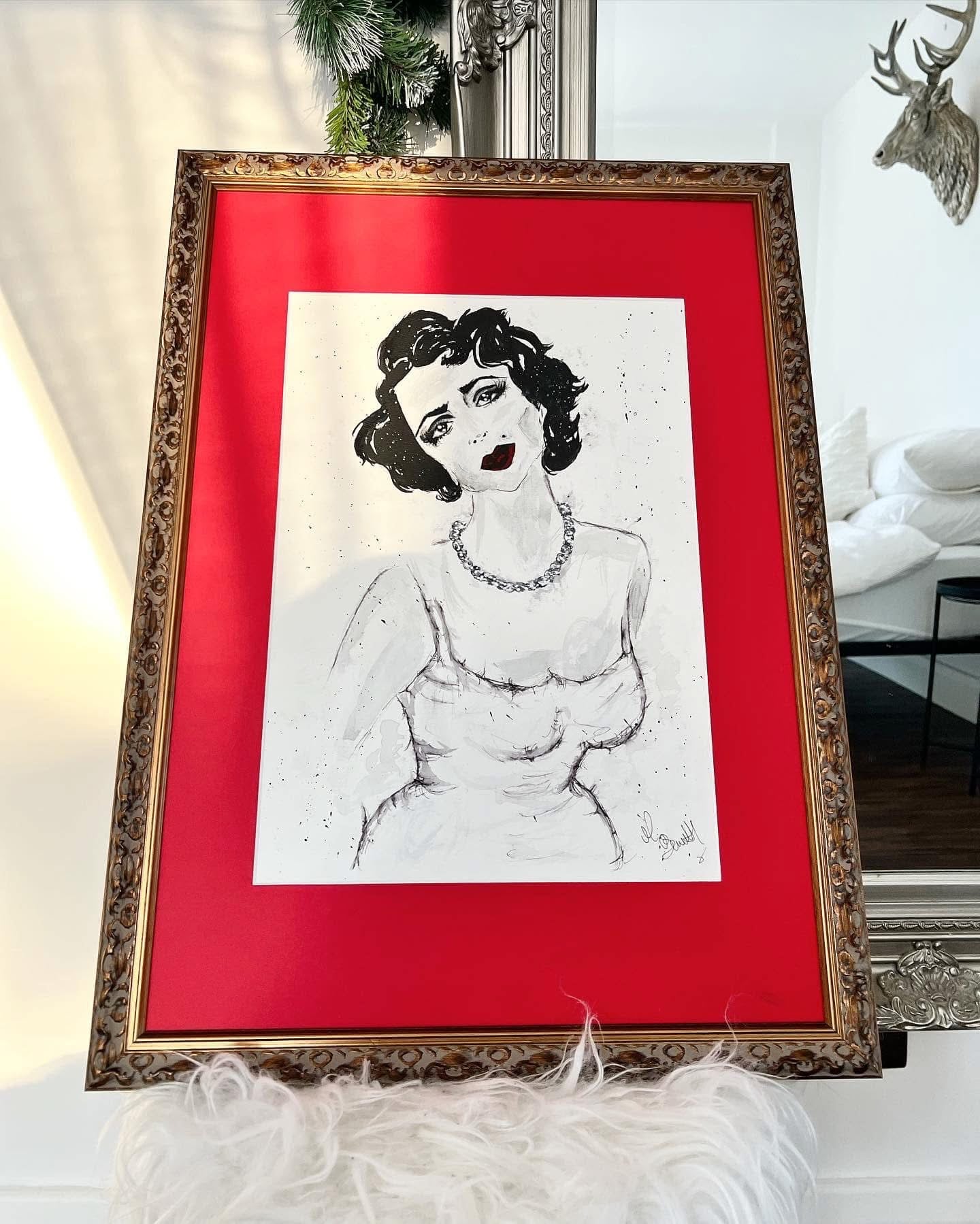 Elizabeth Taylor - Original Painting - Old Hollywood - Classic Hollywood - Framed - Original Art - Liz Taylor Art - Fashion Illustration