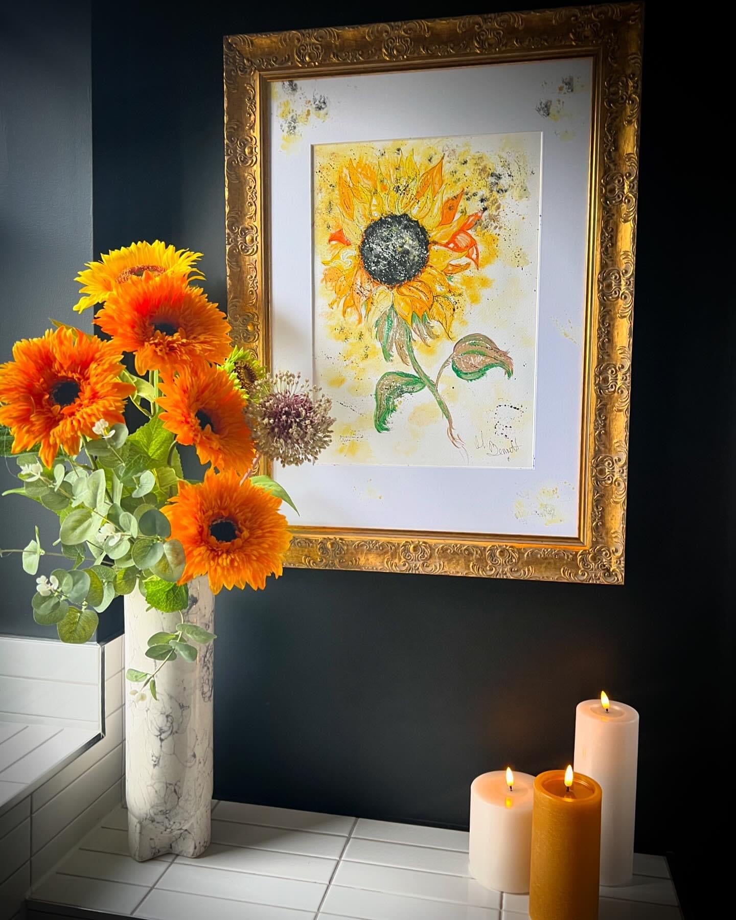 Sun Flower - Original Water coloured framed painting