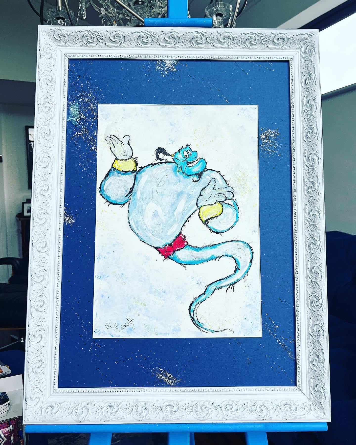 The Genie - Original Framed Painting - Disney Art - Disney Princess - Disney - Aladdin  Art - Aladdin Art Painting
