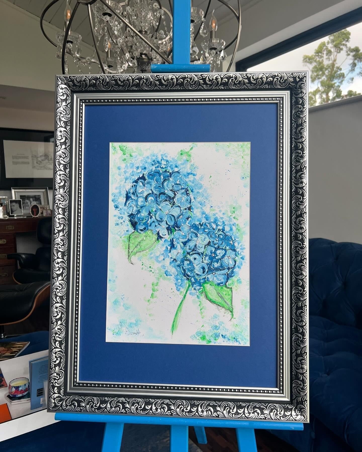 Blue Hydrangeas Original Water coloured framed painting
