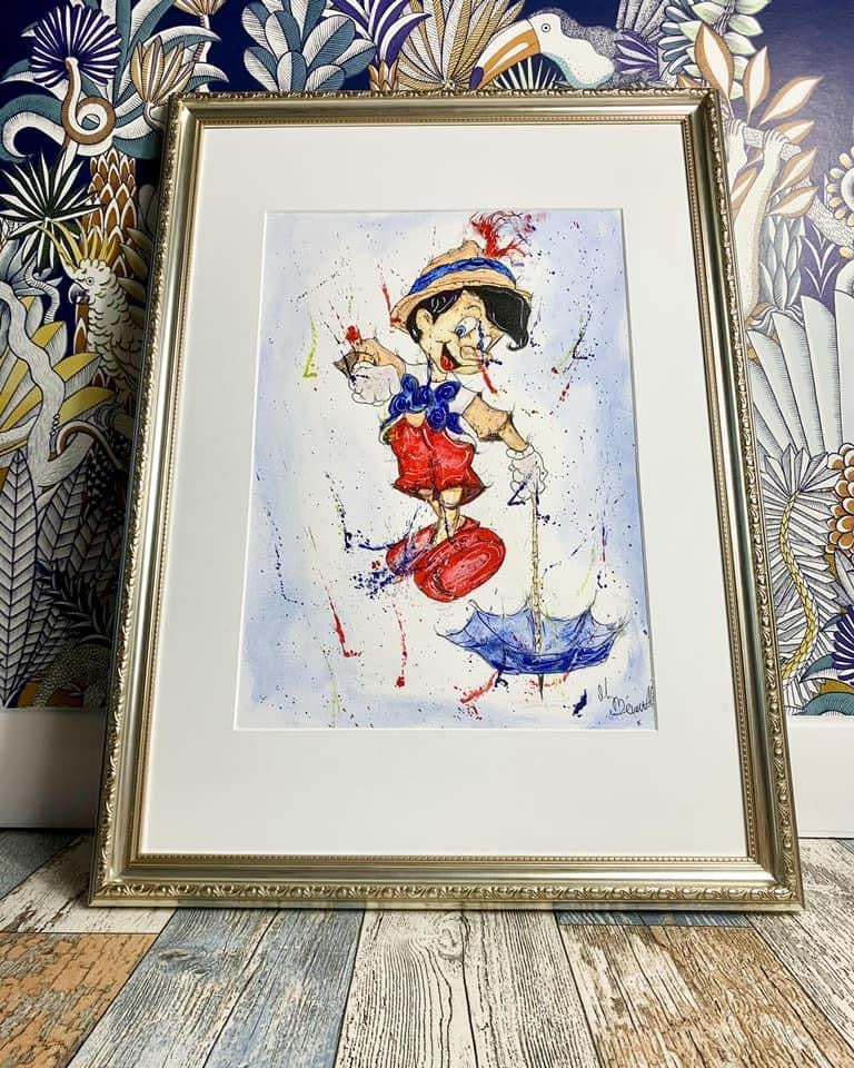 Pinocchio - Original Framed Painting - Disney Art - Disney Painting - Pinocchio Art - 27/20 Inches