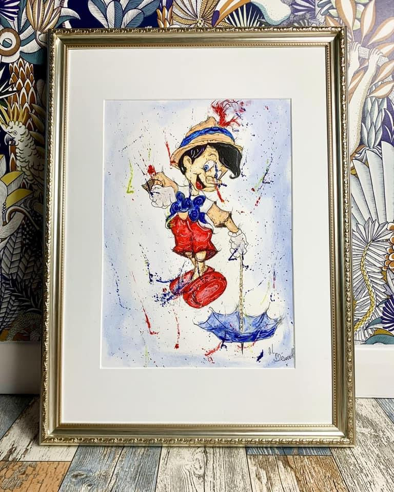 Pinocchio - Original Framed Painting - Disney Art - Disney Painting - Pinocchio Art - 27/20 Inches