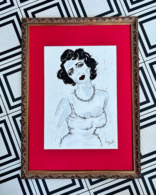 Elizabeth Taylor - Original Painting - Old Hollywood - Classic Hollywood - Framed - Original Art - Liz Taylor Art - Fashion Illustration