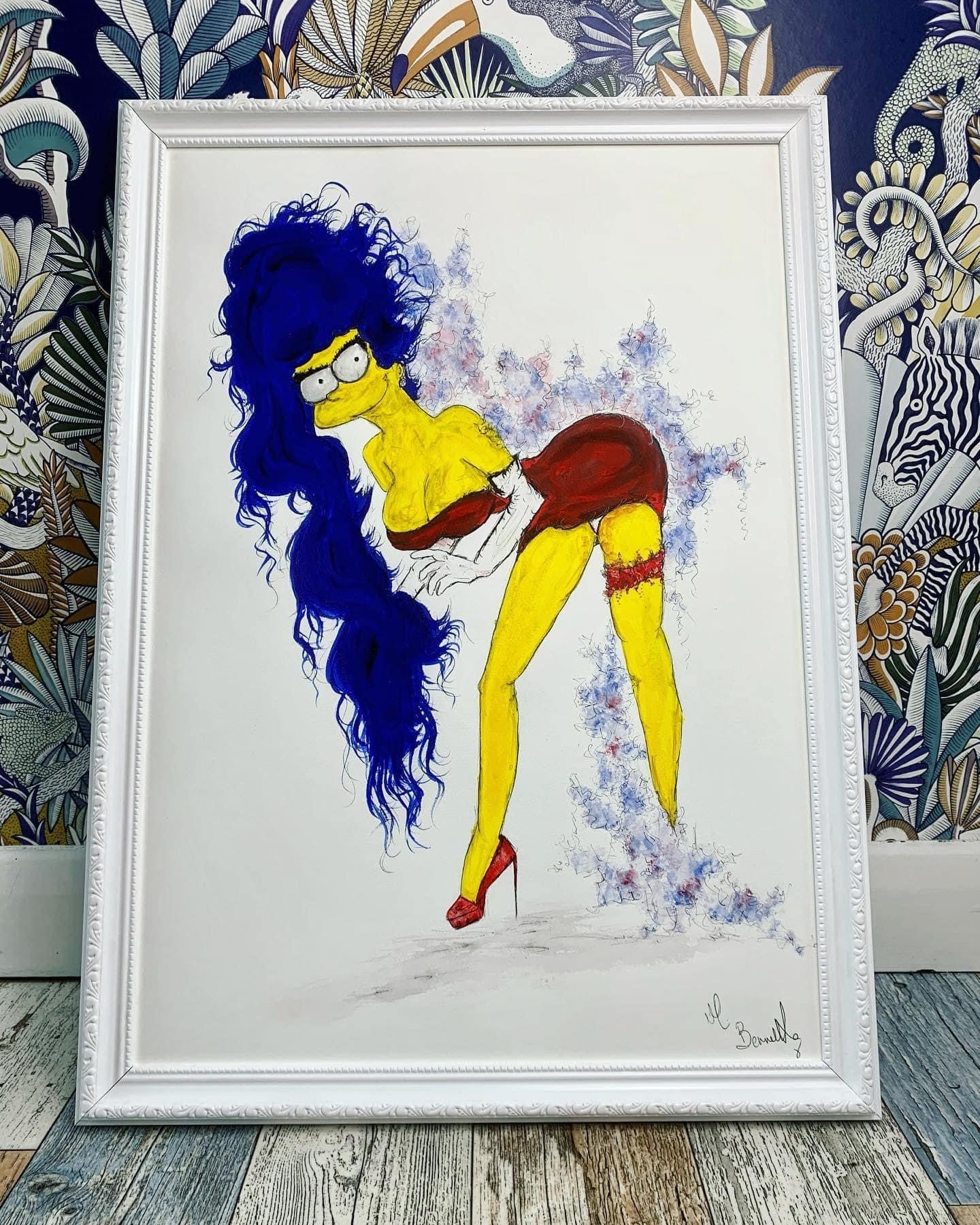 Marge Simpson- Original Framed Painting - Pin Up - Pin Up Art - The Simpsons