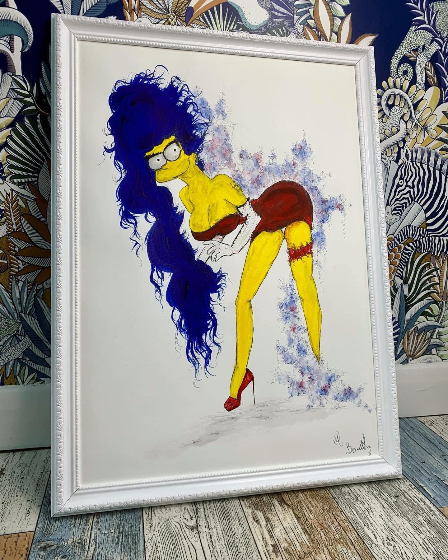 Marge Simpson- Original Framed Painting - Pin Up - Pin Up Art - The Simpsons