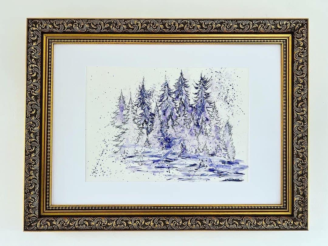 Blue Woods - Original Framed Water Colour Landscape Painting