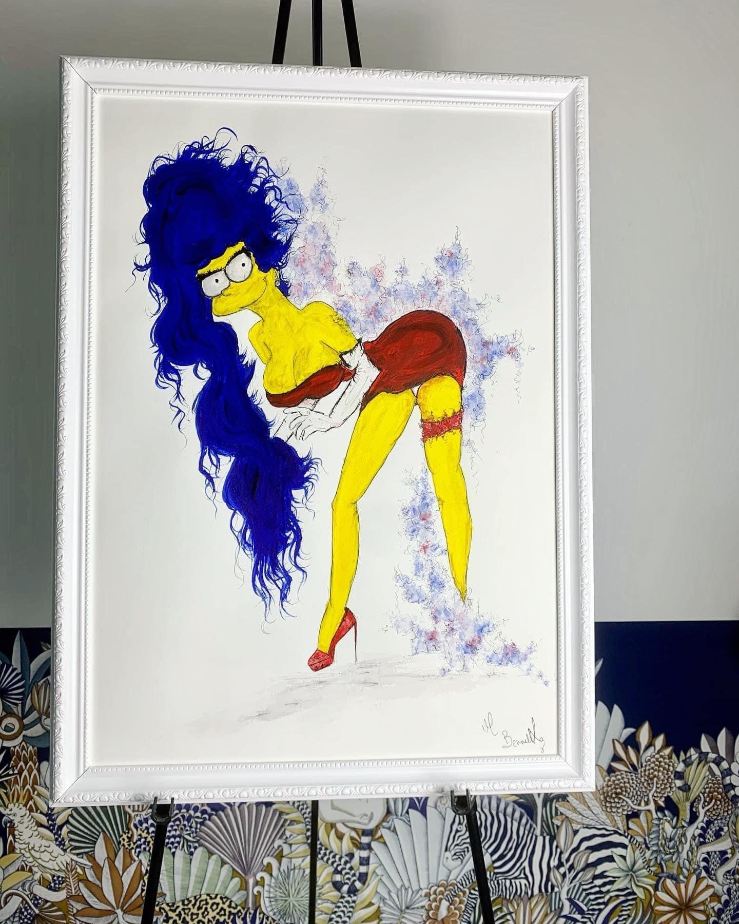 Marge Simpson- Original Framed Painting - Pin Up - Pin Up Art - The Simpsons