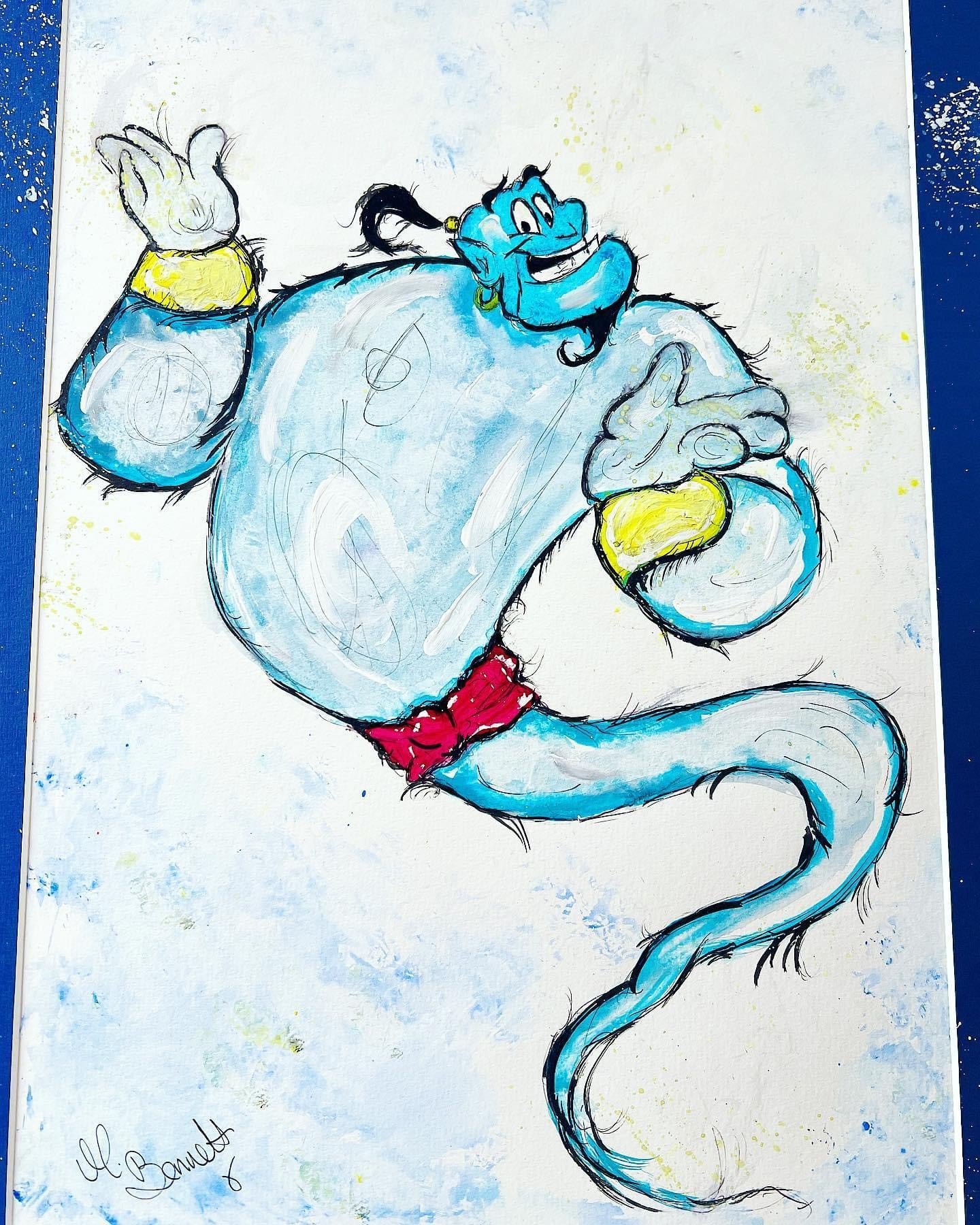 The Genie - Original Framed Painting - Disney Art - Disney Princess - Disney - Aladdin  Art - Aladdin Art Painting