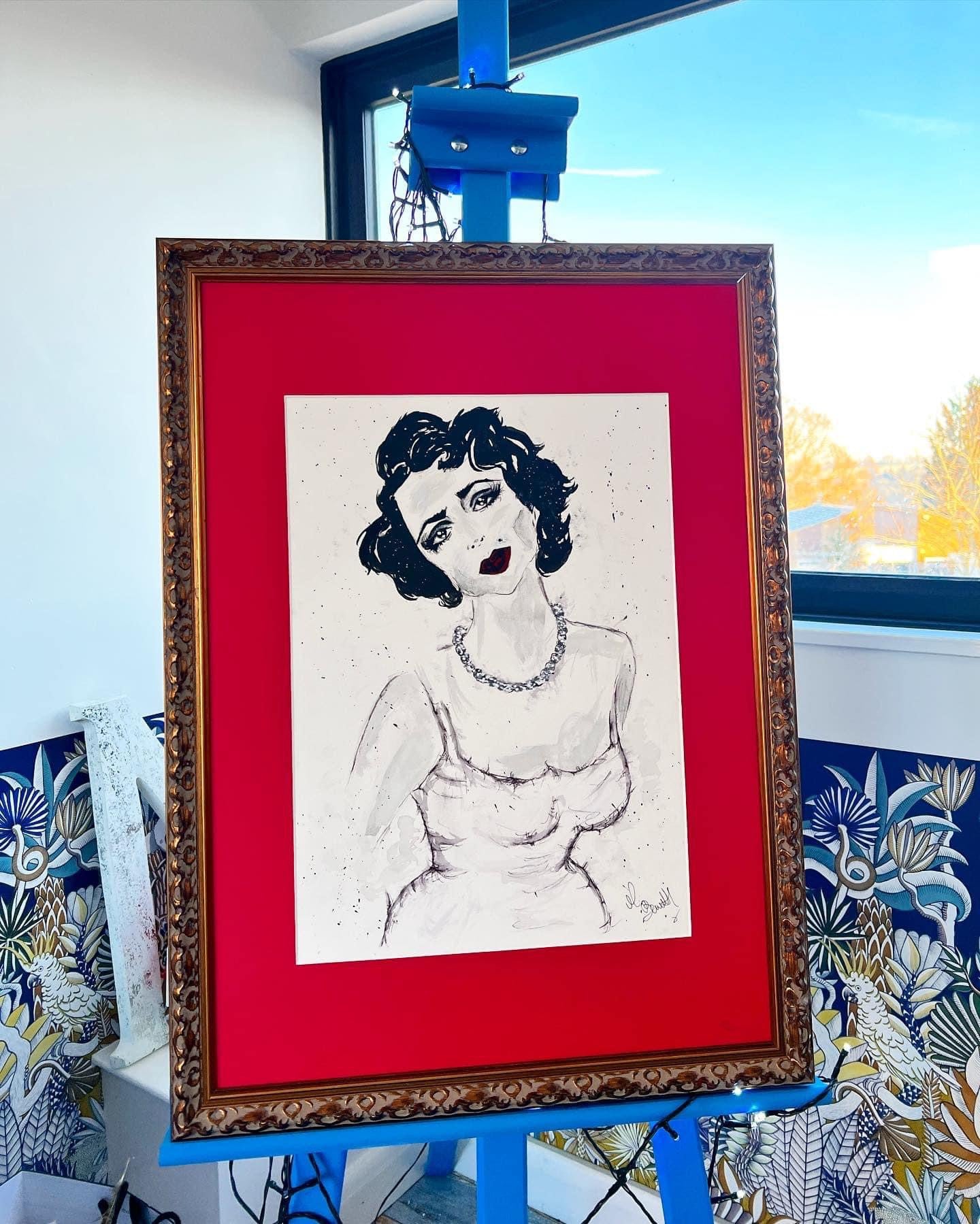 Elizabeth Taylor - Original Painting - Old Hollywood - Classic Hollywood - Framed - Original Art - Liz Taylor Art - Fashion Illustration