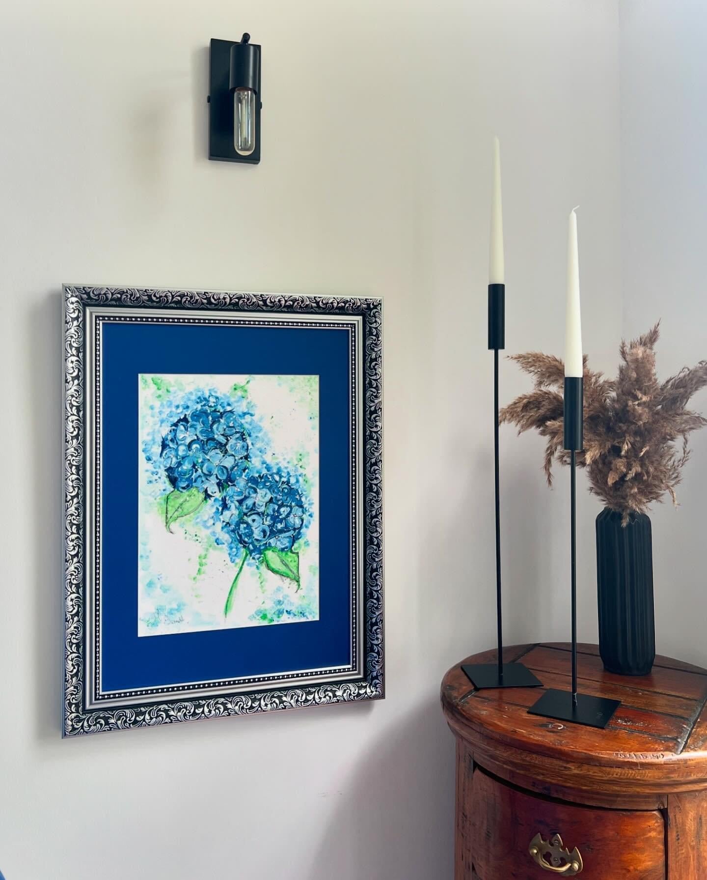 Blue Hydrangeas Original Water coloured framed painting
