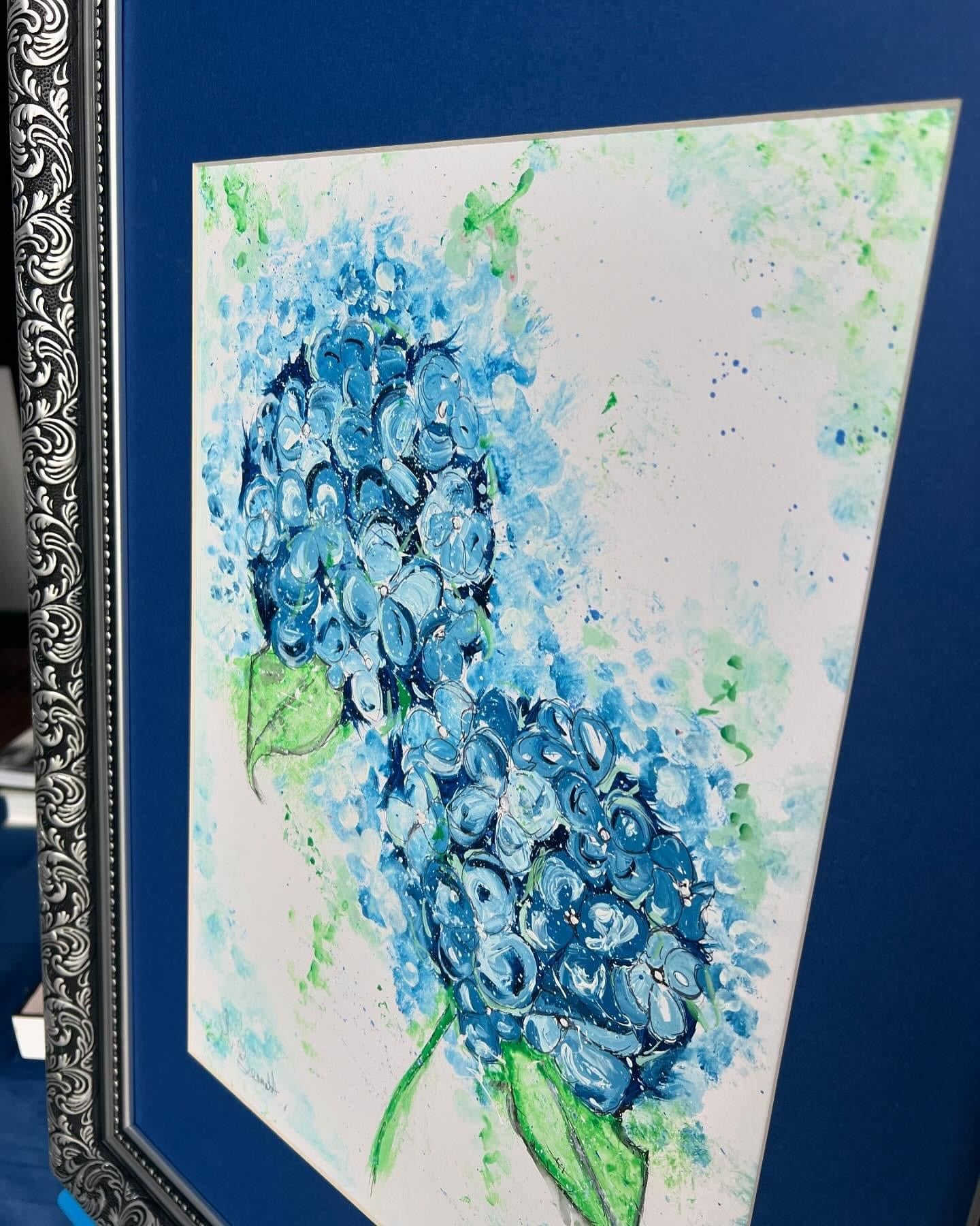 Blue Hydrangeas Original Water coloured framed painting