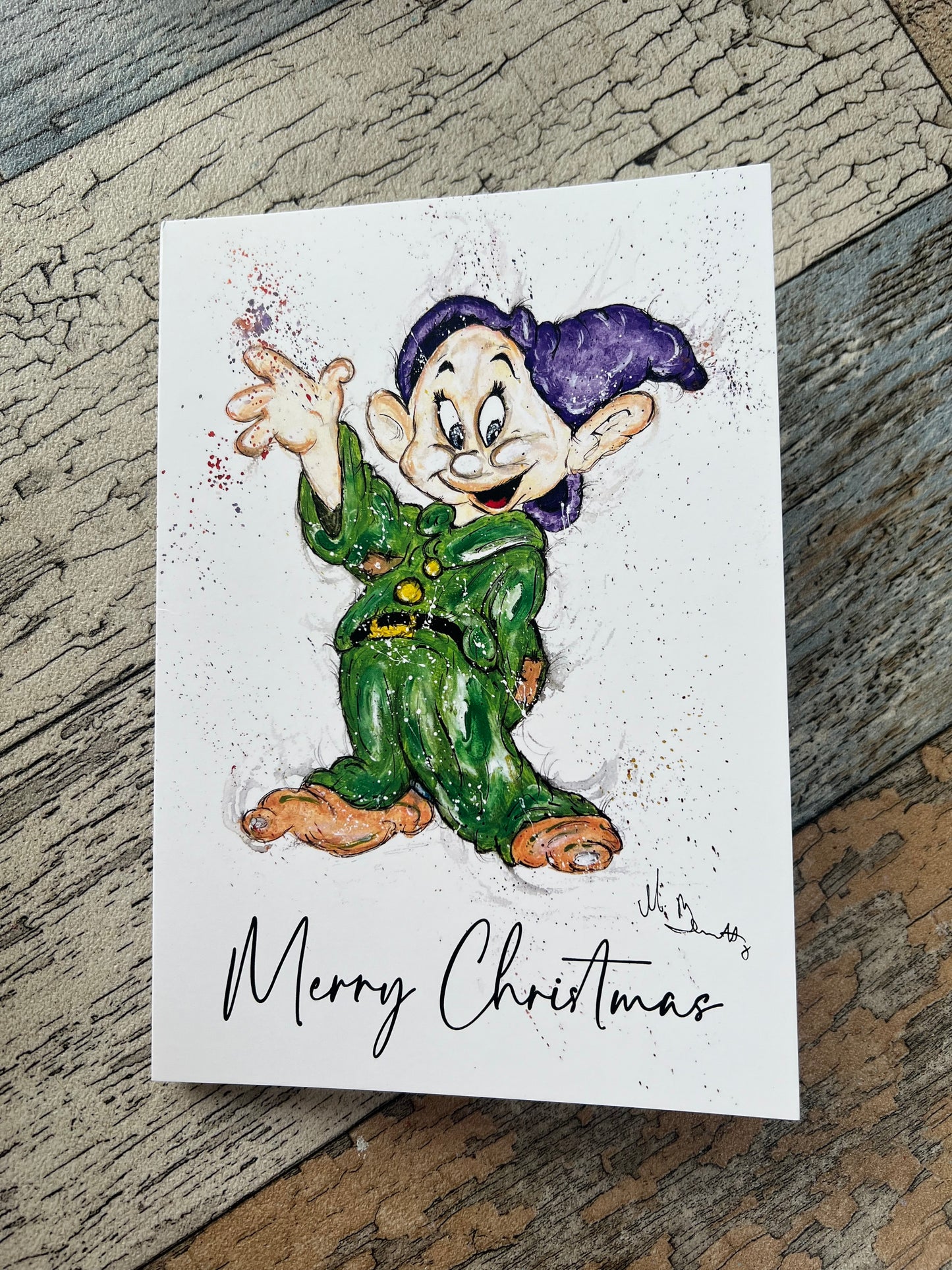 Dopey Snow White - A5 Christmas Card - Disney Art - Disney - Disney Card