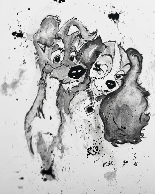 Lady and The Tramp - Original Framed Painting - Disney Art - Disney Painting - Lady and The Tramp  Art